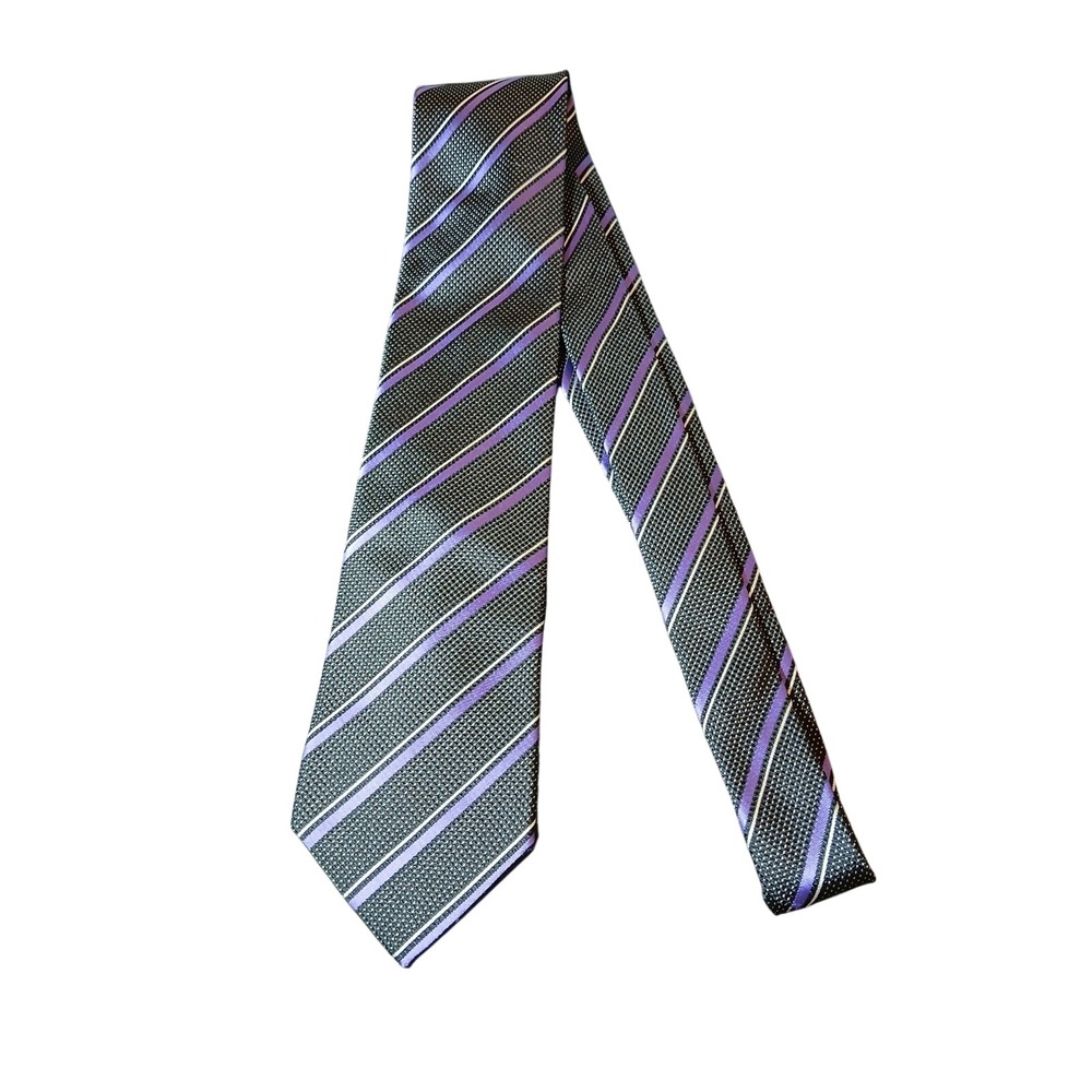 Contissima‎ Mens 100% Silk Necktie Neck Tie 63" Extra Long Black Purple #1448